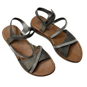 Harborsides Womens Inaya Metallic Strappy Rhinestone Flat Sandals 10 M